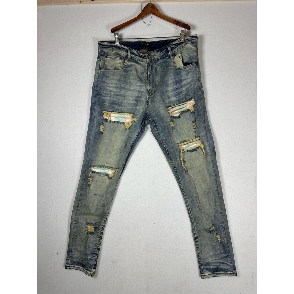 Serenade Men's Distressed Slim Fit Jeans Blue Size 42 C13